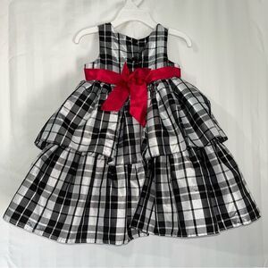 Cherokee Girls Plaid Holiday Dress Black White Plaid with Red Bow 24 Months